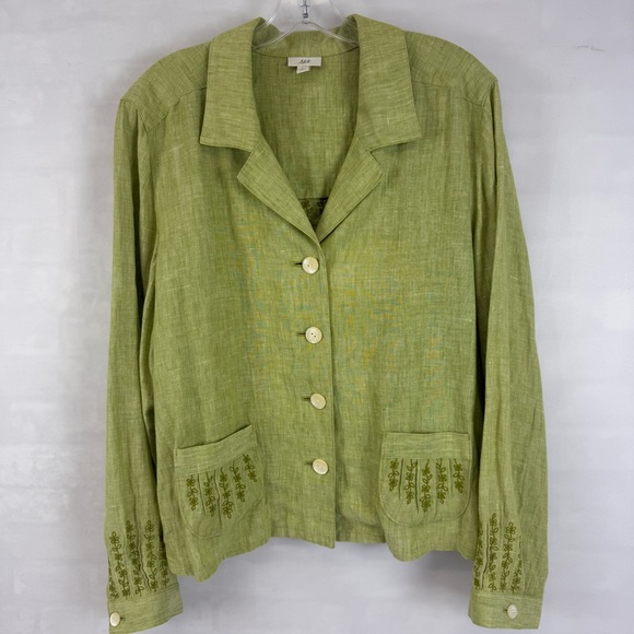 J. Jill Floral Embroidered Linen Blazer Women’s Size Large Green - Picture 1 of 10